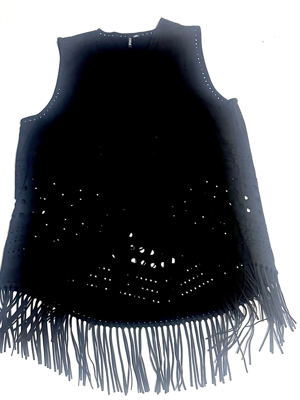 ETHYL Black Fringe Laser-Cut Kimono Vest